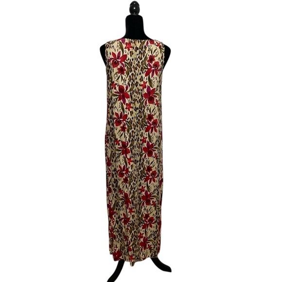 Notations Tan Red Sleeveless Animal/Floral Print Maxi Dress Size M - Picture 3 of 9